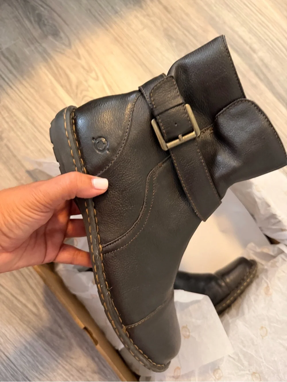 Previously loved Born Dark Brown Leather Women's Ankle Booties with Buckle